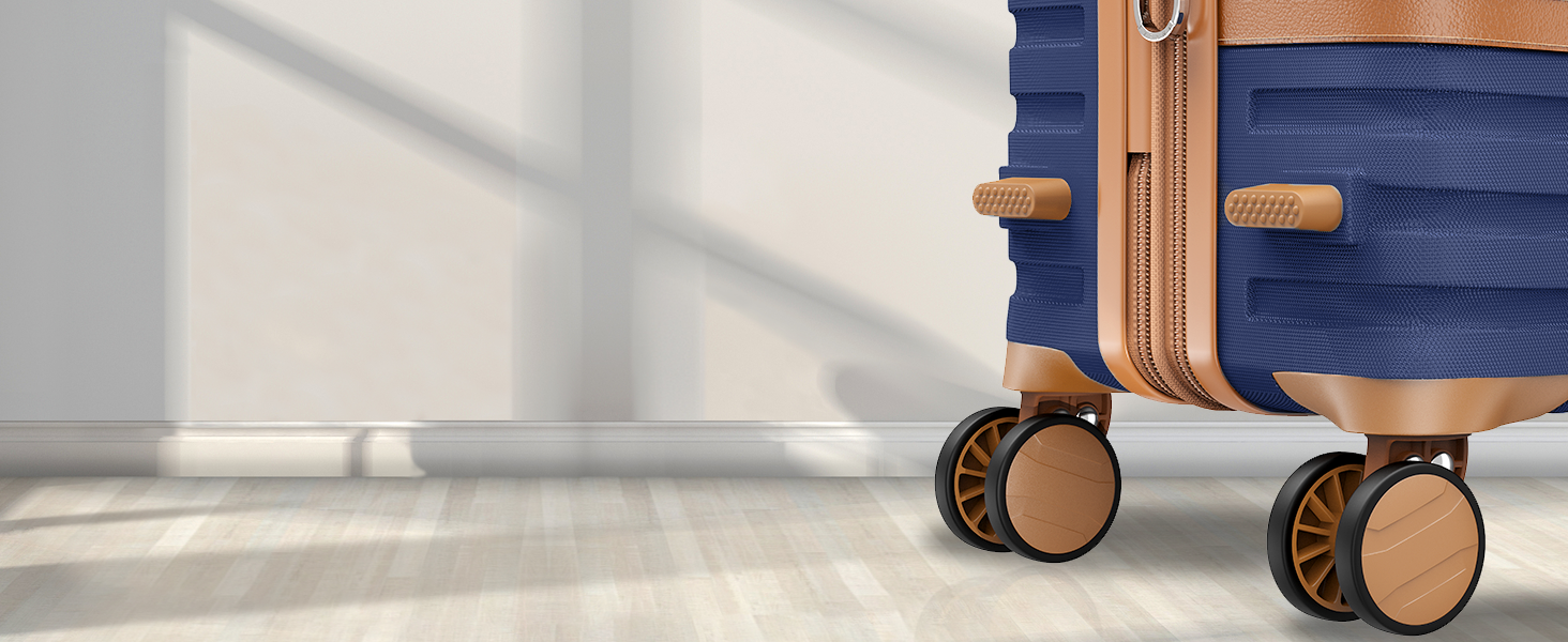 Набір валіз Joyway 6 шт. з твердим корпусом, beauty case, косметичка, 4 колеса, TSA-замок. Колір: темно-синій/коричневий