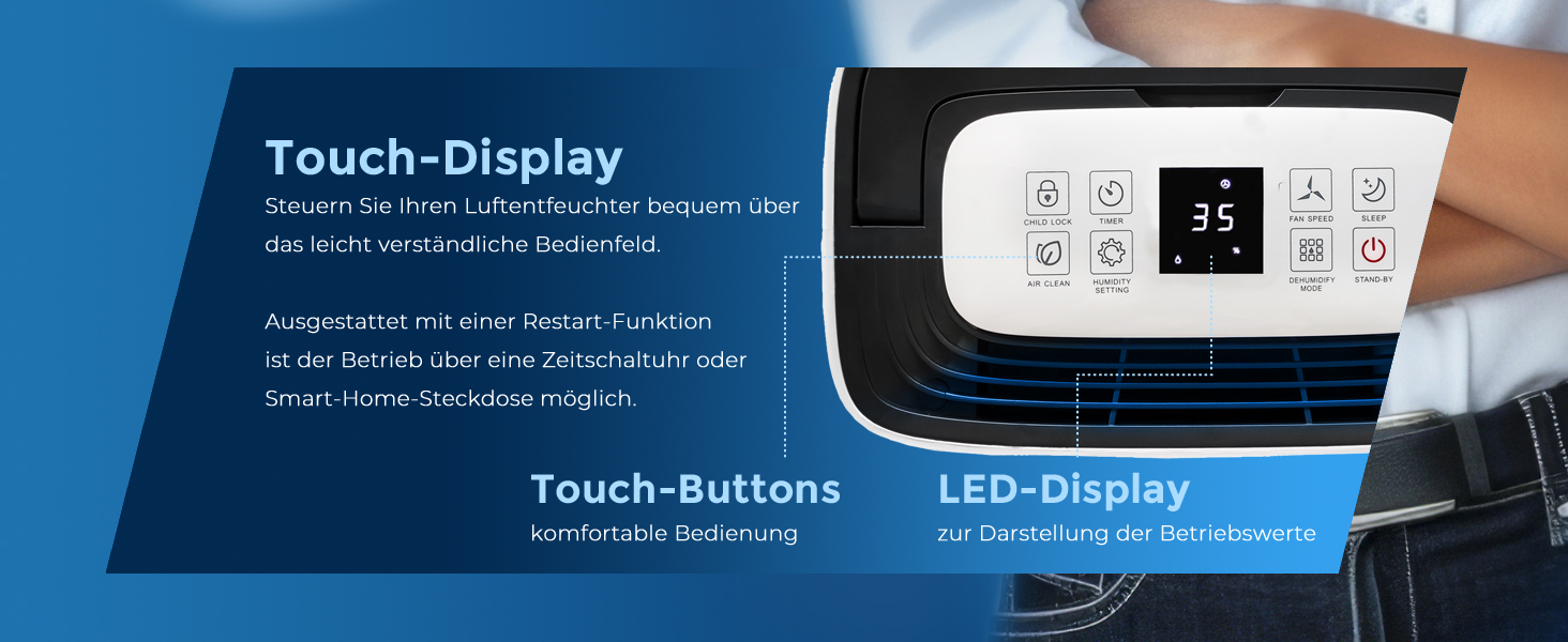 Електричний осушувач повітря AEF2000 - 20 л/день, до 30 м², тихий, з автовимкненням, гігростатом та сенсорним дисплеєм. Ідеально для спальні та ванної кімнати