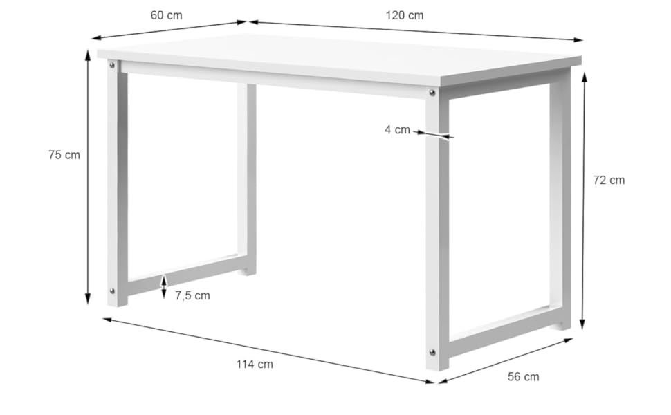 Письмовий стіл ML-Design 120 x 60 x 75 см в дерев'яному комп'ютерному столі з міцним металевим каркасом для домашнього офісу, школи, легкого налаштування, багатофункціонального офісного столу Робочий стіл Стіл для ноутбука (білий)