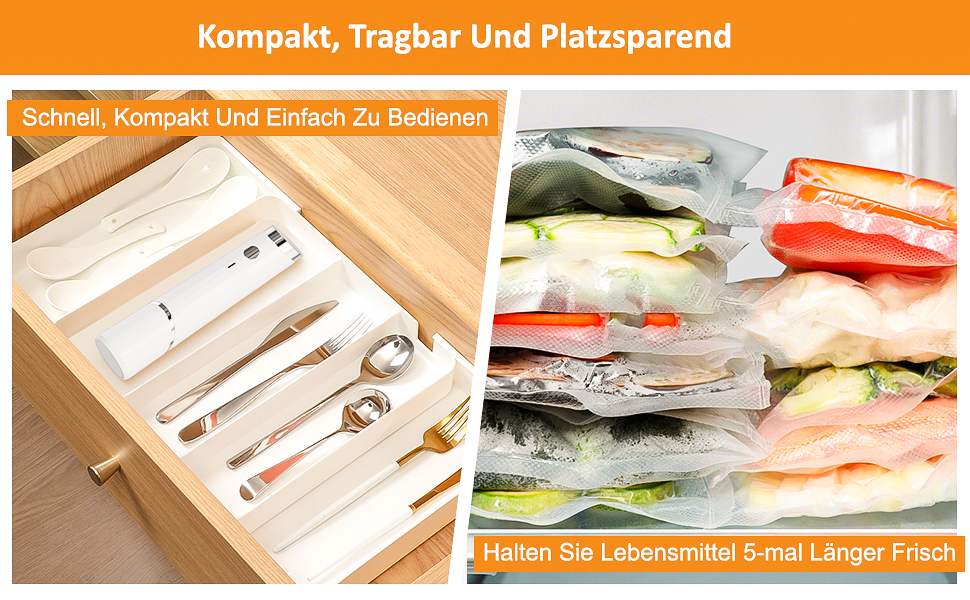 Вакууматор для продуктів харчування, компактний вакуумний пакувальник для безперервного використання з набором з 30 вакуумних пакетів