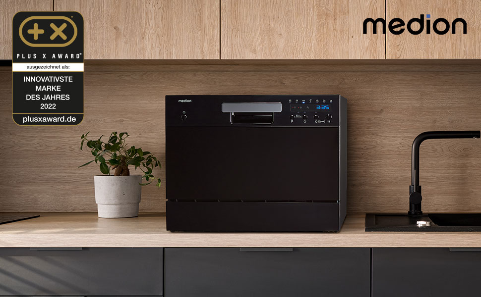 MEDION Посудомийна машина DWT60 (6 комплектів, 7 програм, ECO, AquaStop, LED дисплей, захист від дітей), чорна