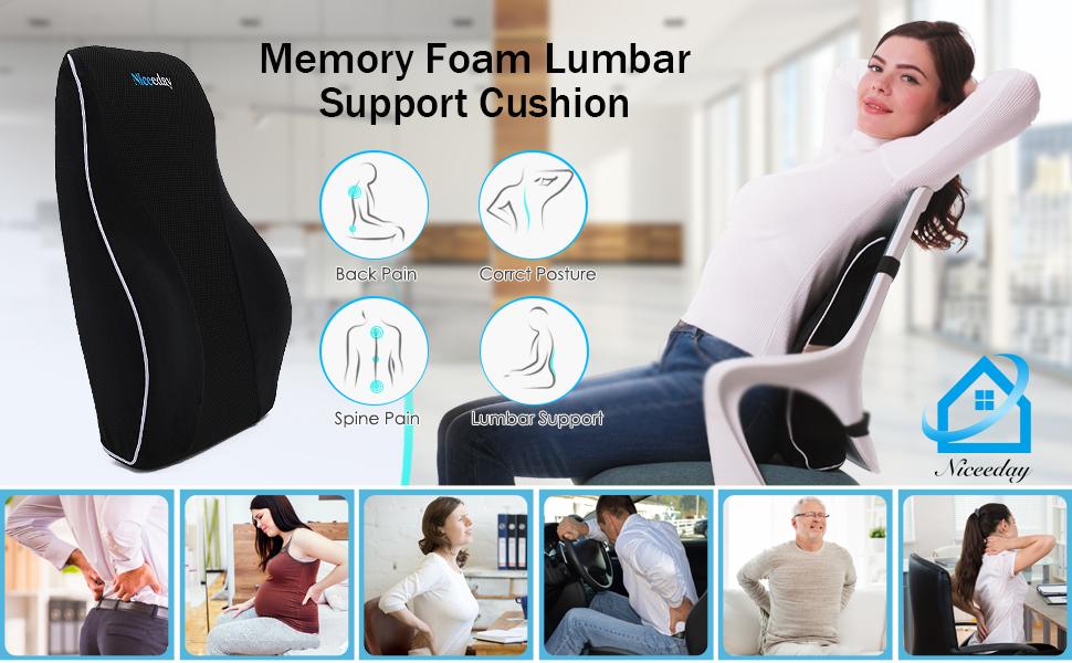 Подушка для попереку Niceeday для офісного крісла/автомобіля, з memory foam, ортопедична підтримка попереку 3D-сіткою, чорна