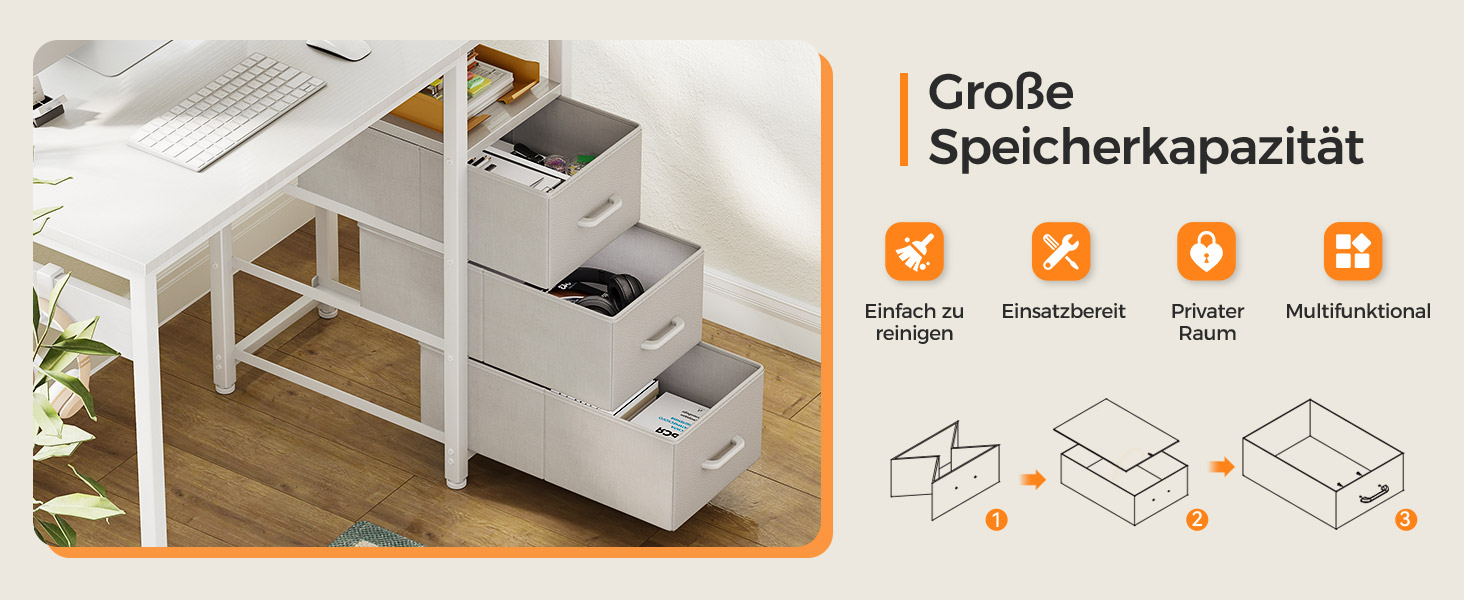 Комп'ютерний стіл ODK з 3 висувними ящиками, 100x48x75.5 см, з розетками та USB, білий. Перевертається, для дому та офісу