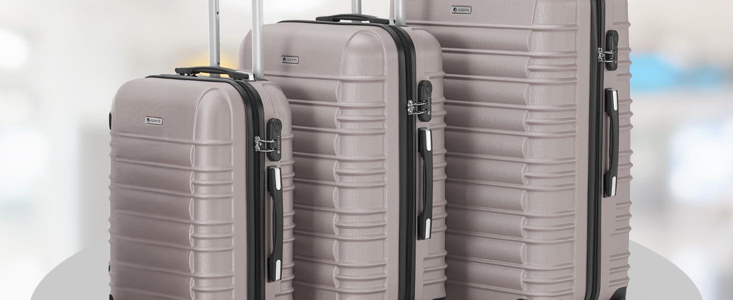 Набір валіз Juskys Hartschale 3-в-1 з кодовим замком, тихими колесами 360°, телескопічною ручкою, легкий, колір шампань