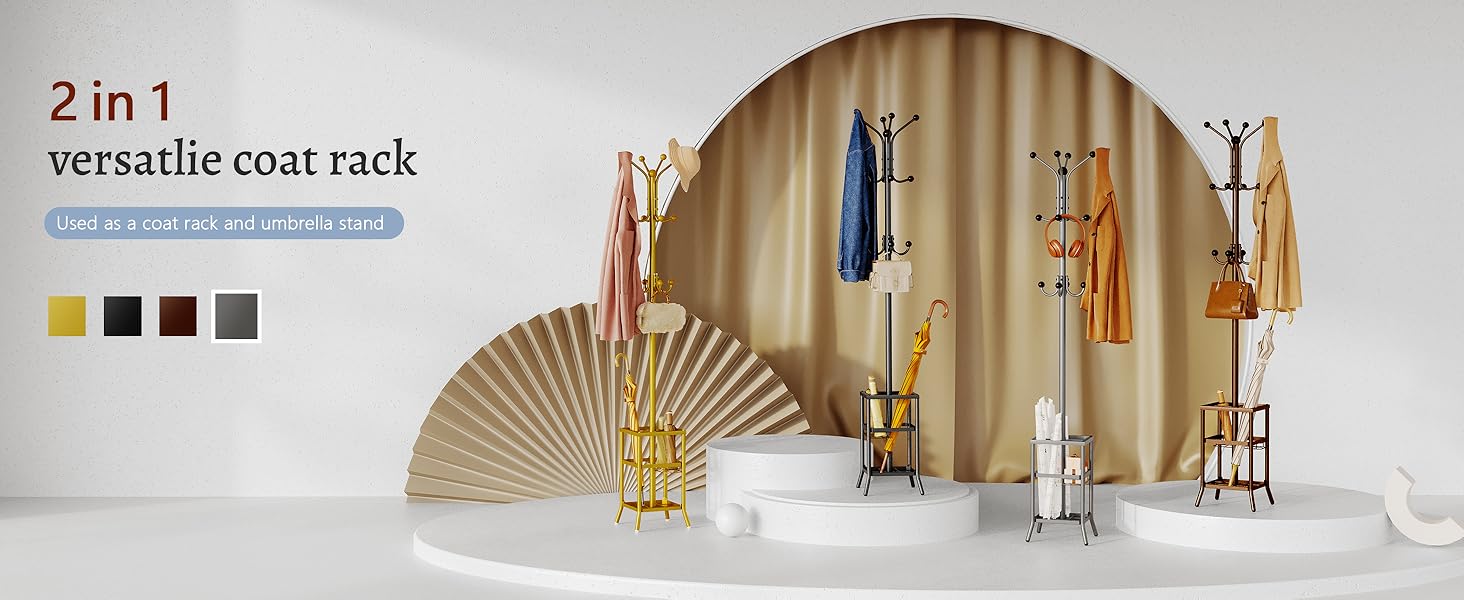 Вішалка для одягу FAVOOOSTY з підставкою для парасольки, 12 гачків, стійка, вішалка для пальто, для вітальні, спальні, срігау