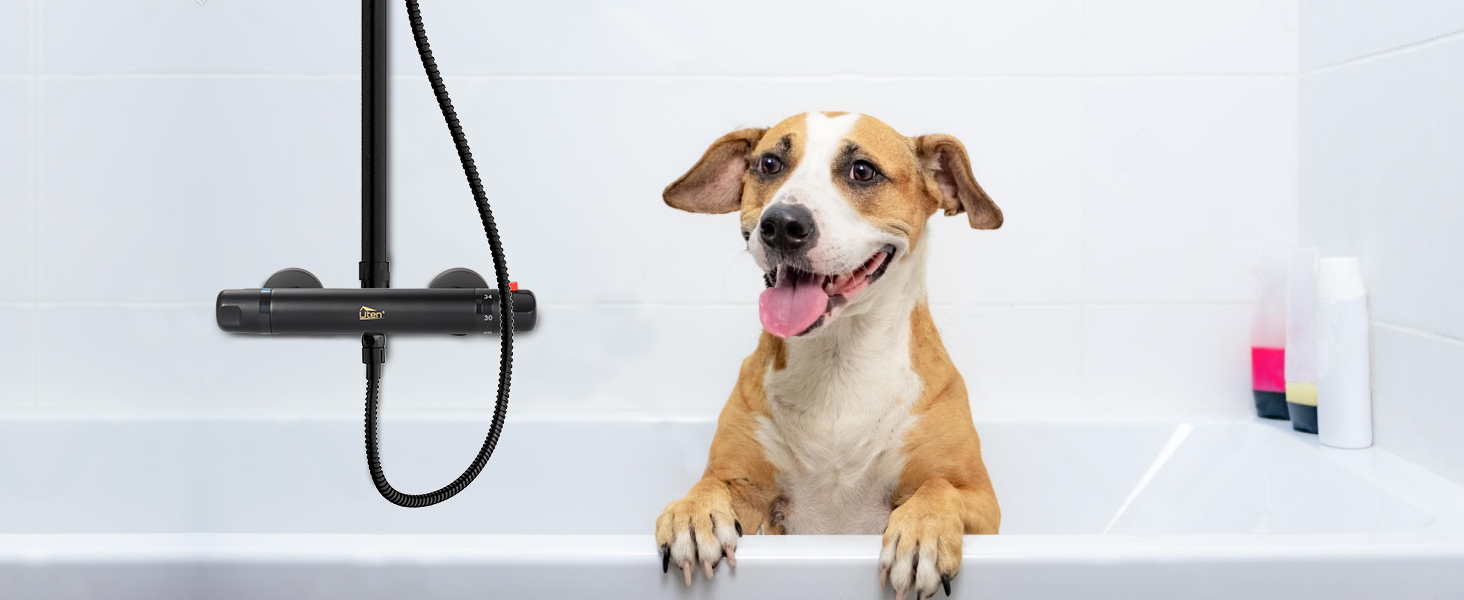 Змішувач для ванни з термостатом Uten, чорний, латунь, 2 виходи, захист 38°C