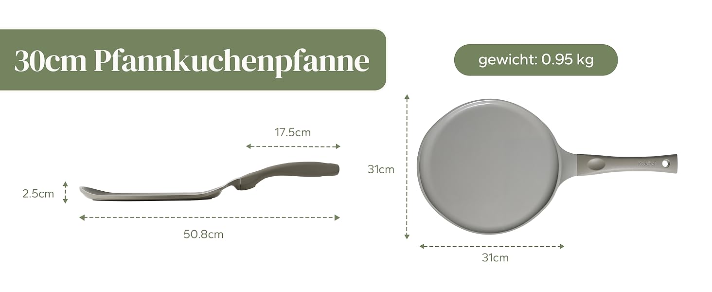 Сковорода для крепів Redchef Induktion, 30 см, керамічне антипригарне покриття, для млинців, омлетів, без PTFE, PFAS, PFOA, стійка до подряпин, для посудомийної машини, сіра