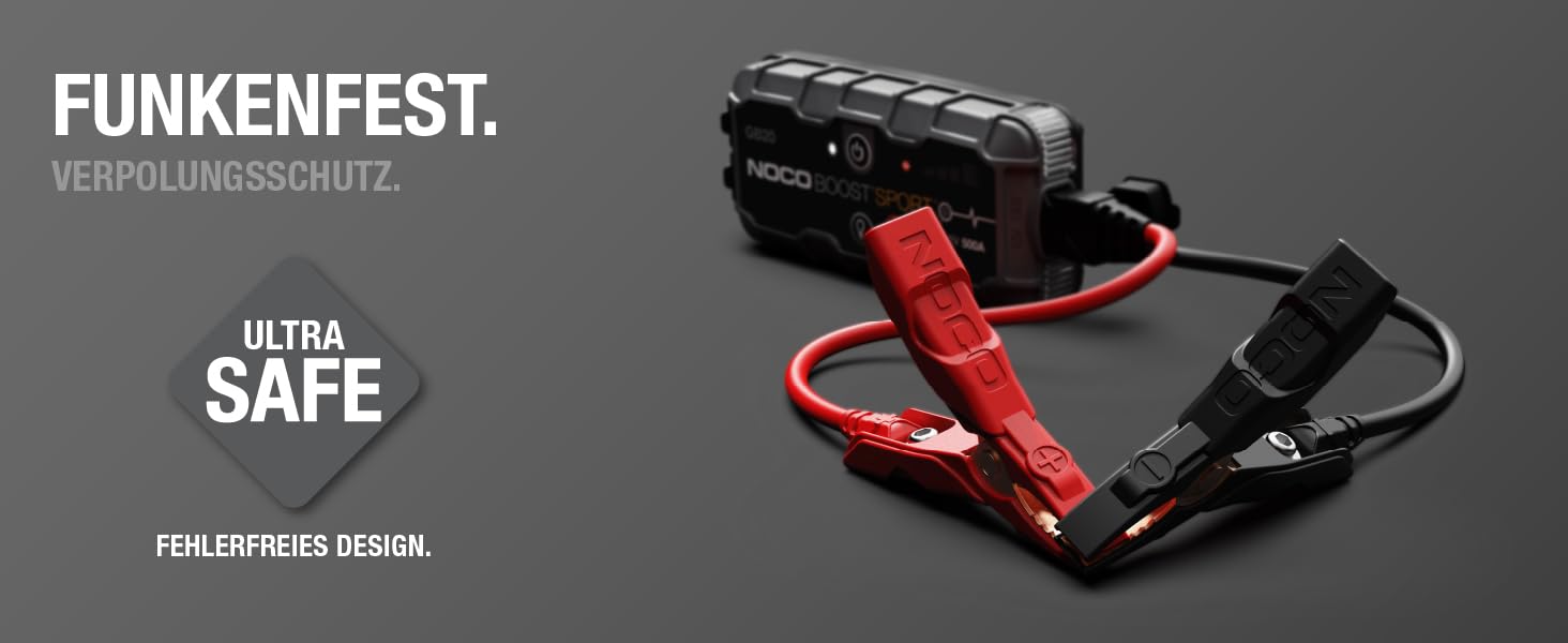 Портативний пусковий пристрій NOCO Boost GB20: 500A UltraSafe Powerbank - 12V літієвий стартер з кабелями для бензинових двигунів до 4.0L