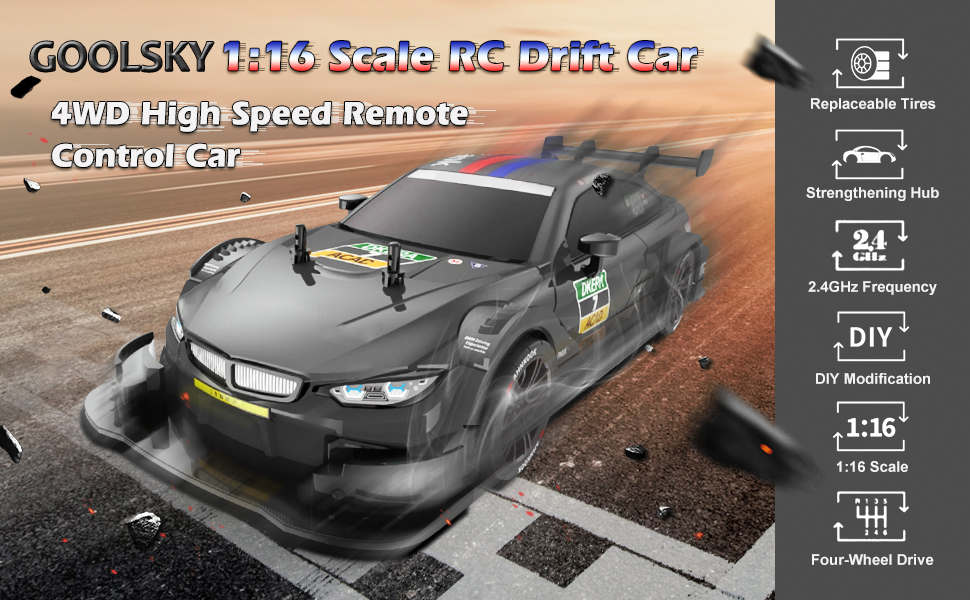 RC Автомобіль Goolsky Drift 1/16 4WD 40 км/год 2.4GHz, радіокерування, чорний