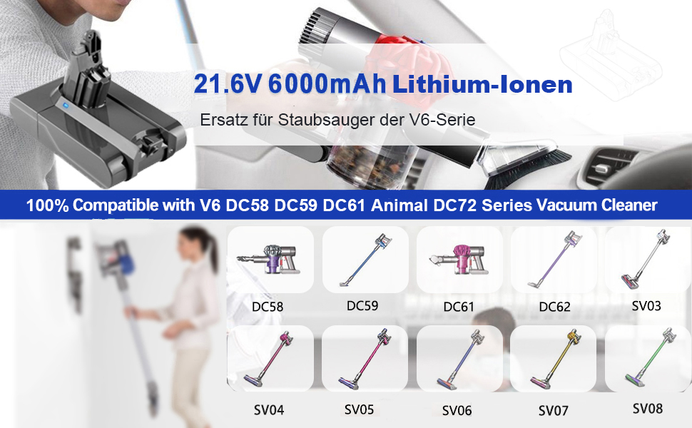 ОновленаЗмінна батарея 6000 мАг для Dyson V6 2 фільтри для DC62, DC58, DC59, DC61 Animal, 2024