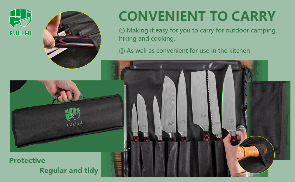 Японський набір ножів Fullhi 15 предметів з магнітним підставкою, з високоякісної сталі, ергономічні ручки, для професійної та домашньої кухні