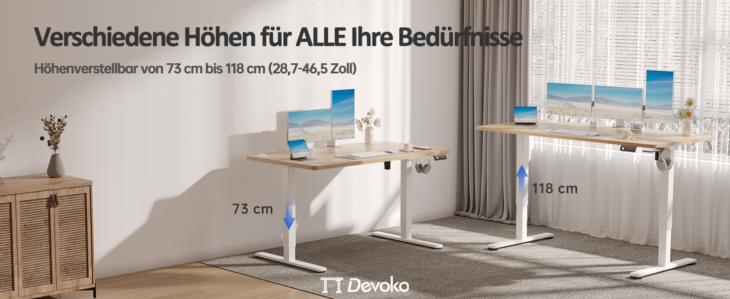 Електричний регульований стіл Devoko 120x60 см: офісний, для комп'ютера, з пам'яттю висоти, стоячий, бежевий