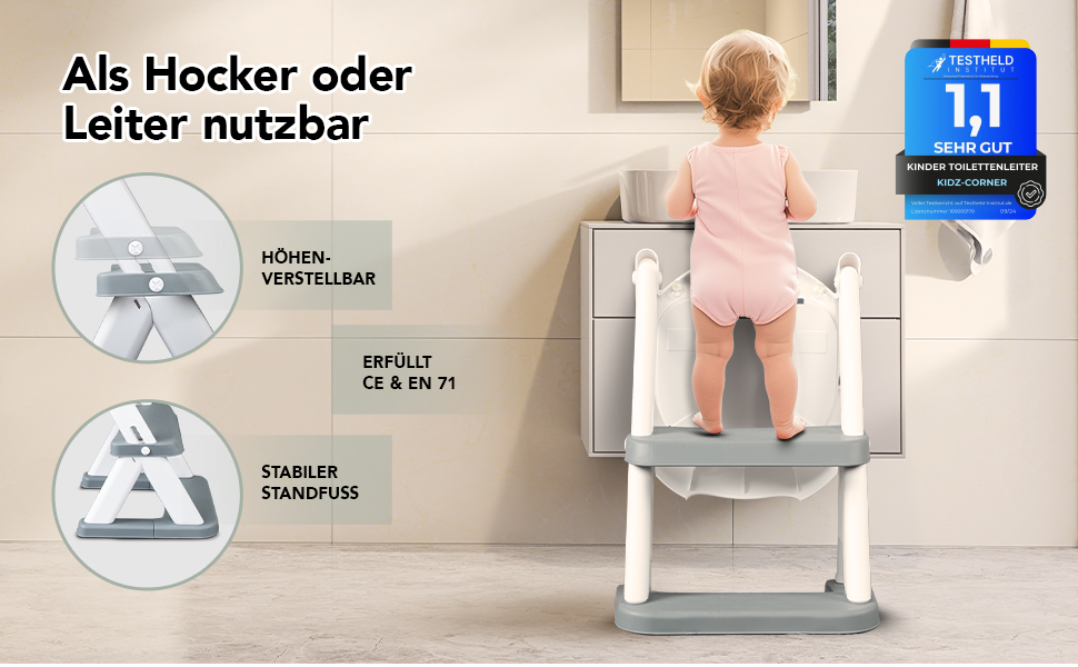 Дитячий унітаз-сходи KidzCorner з регульованою висотою, складаний, для привчання до горщика та як підніжка