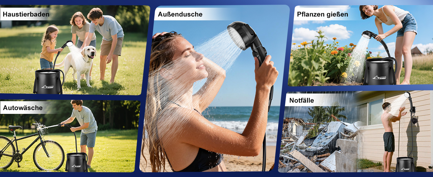 Портативна кемпінгова душова система WADEO з акумулятором, насосом та нагрівачем, 20л бак, для відпочинку, подорожей, автомиття та надзвичайних ситуацій