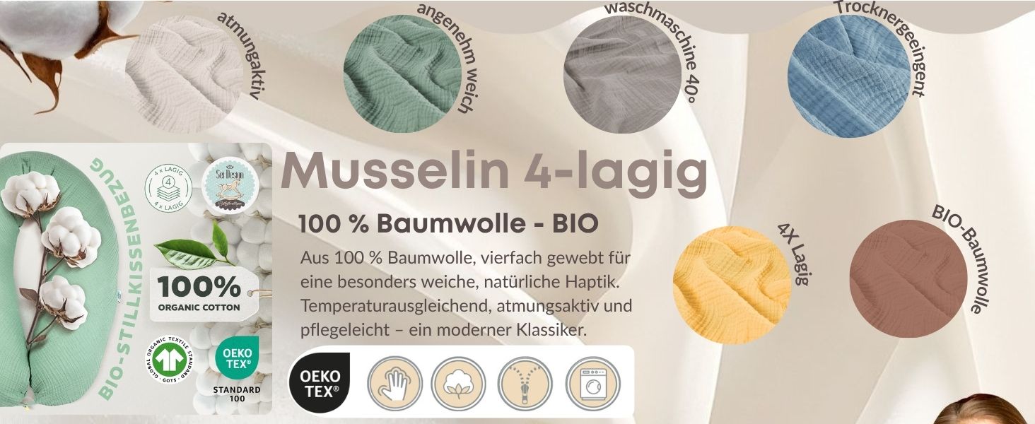 Подушка для вагітних та годування sei Design XXL 190x35 см, ергономічна подушка для сну з чохлом з органічної бавовни муслін (м'ятна)