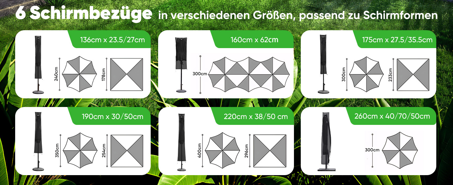 Захисний чохол для парасольки (220 x 30/50 см, чорний)
