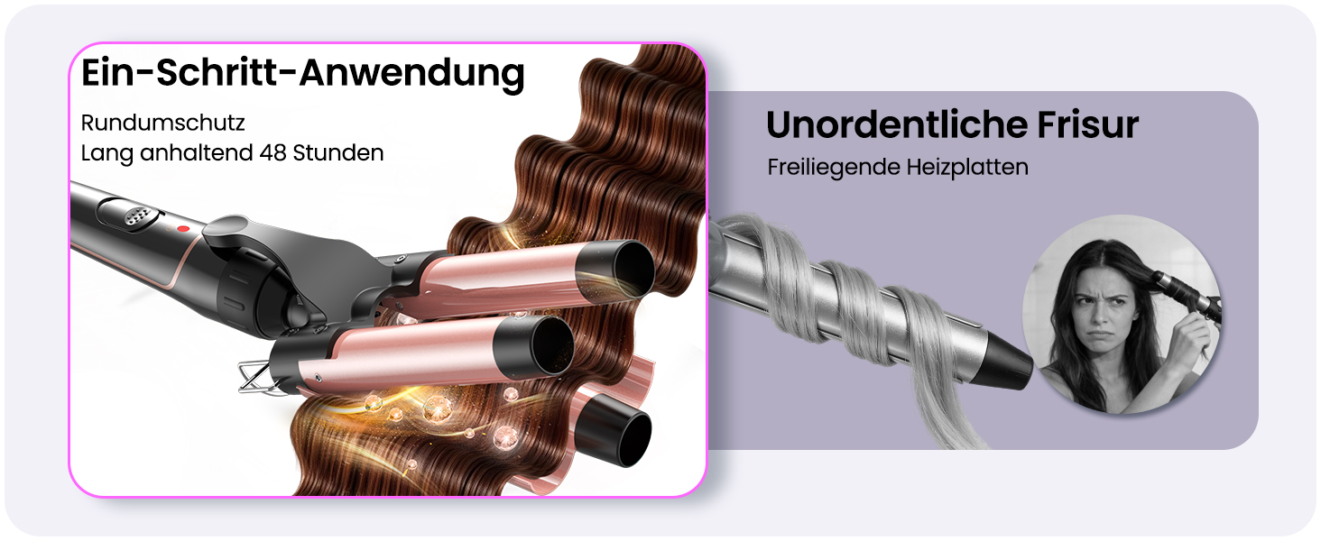 BESTOPE PRO Набір для завивки волосся 5-в-1 – 3 керамічні насадки для великих локонів та хвиль – швидкий нагрів, 2 температурні режими, локонові щипці з рукавичкою та 2 зажимами, антифrizz, подвійне напруження, рожеве золото