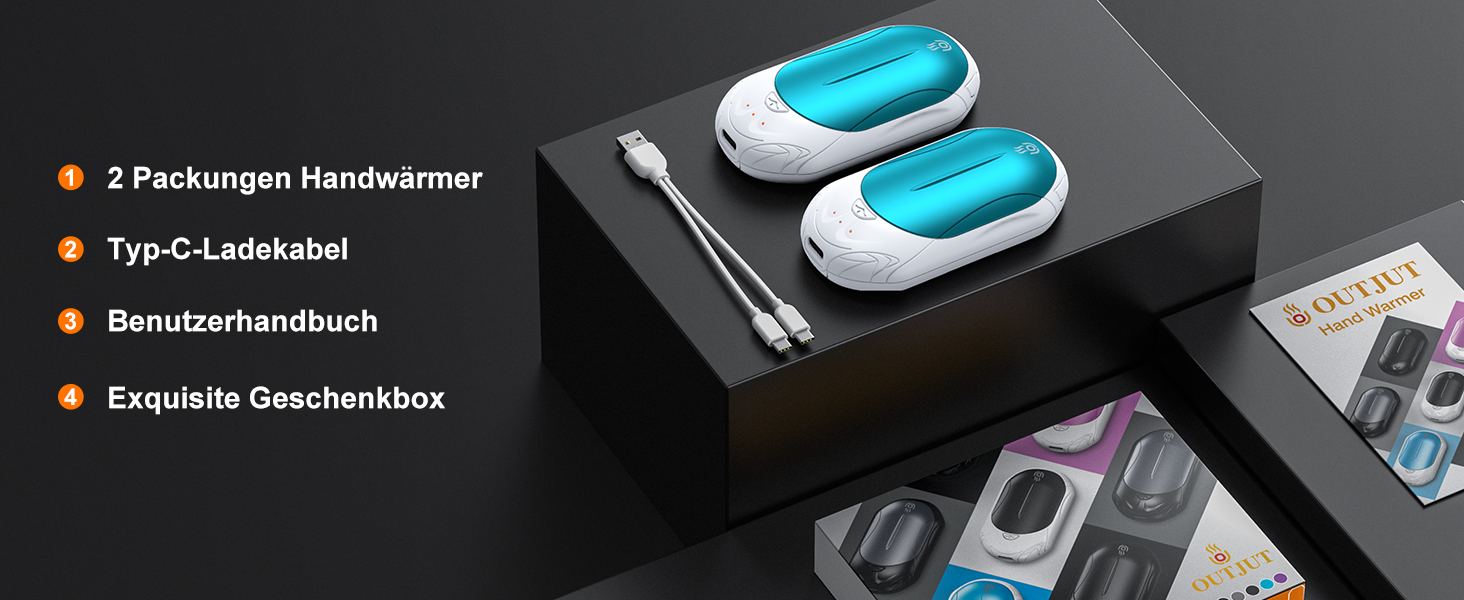 Електричні грілки для рук OUTJUT 6000mAh, 2 шт. USB, 3 режими нагріву, для спорту, кемпінгу, подарунок (8-Блакитний та Білий)