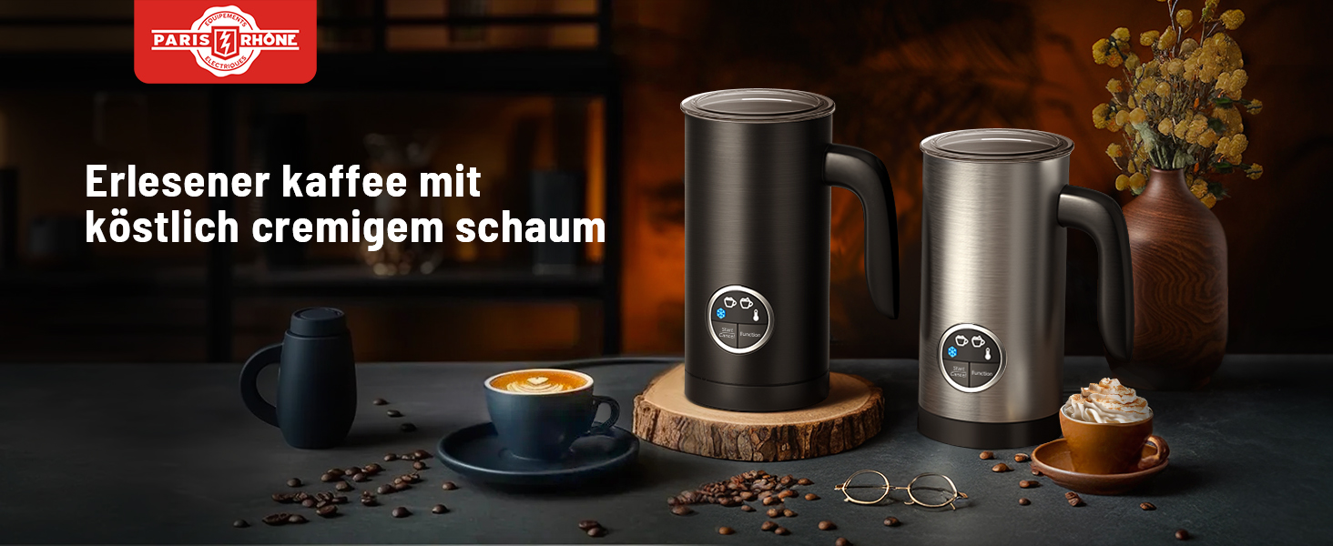 Електричний спінювач молока PARIS RHÔNE 4-в-1, 300 мл, індукція, антипригарне покриття, бездротовий, срібний