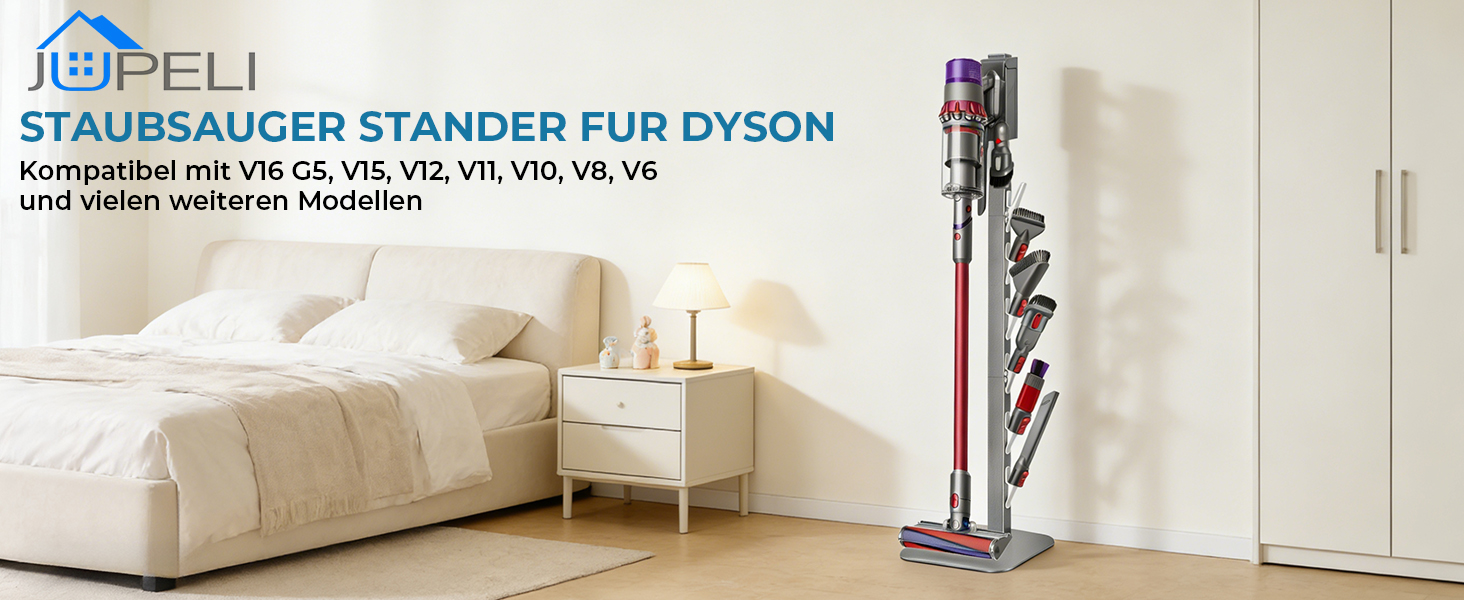 Металевий стійка-тримач JUPELI для пилососів Dyson V16, Gen5, V15, V12, V11, V10, V8, V7, V6 — підставка для зберігання пилососа та аксесуарів, без свердління (Сріблястий)