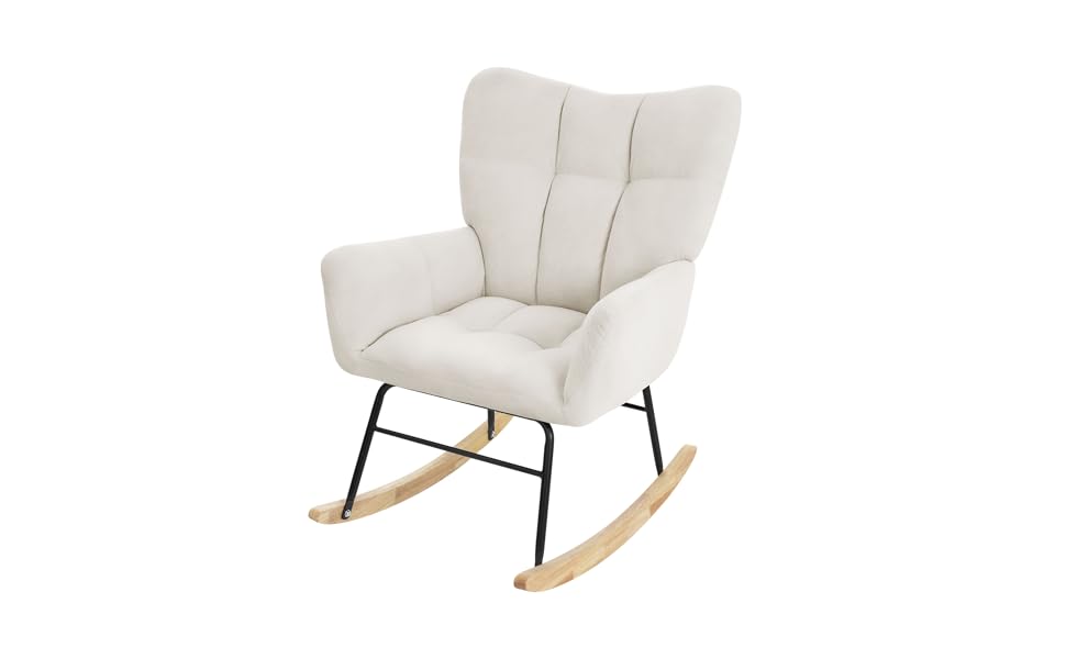Крісло-гойдалка ML-Design бежевого кольору з оббивкою під фліс, дерев'яні полози, для вітальні, спальні, балкона