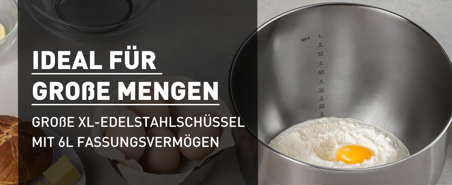 Кухонна машина Heinrichs 1500W з місткою чашею 6L з нержавіючої сталі, 10 швидкостей, титан, міксер, тістоміс, планетарний міксер