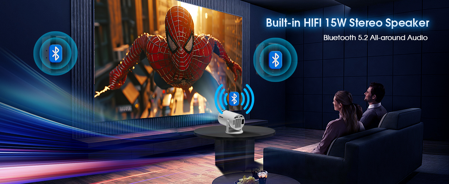 Смарт-проектор Mini Beamer 4K Full HD 1080P з WiFi 6 та Bluetooth 5.2, автокоррекция Keystone, поворот на 180°, підтримка HDMI/TV Stick/USB, білий