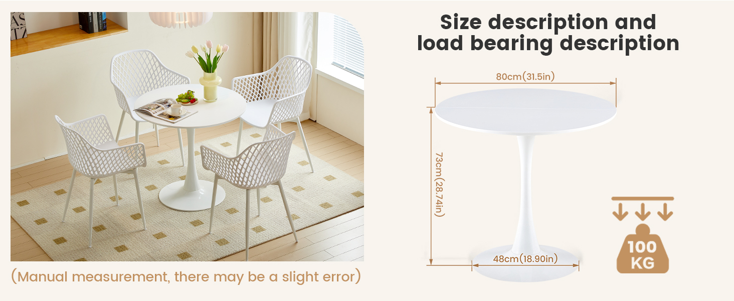 Круглий обідній стіл для кухні, вітальні, балкону. Діаметр 70/80 см, білий/чорний