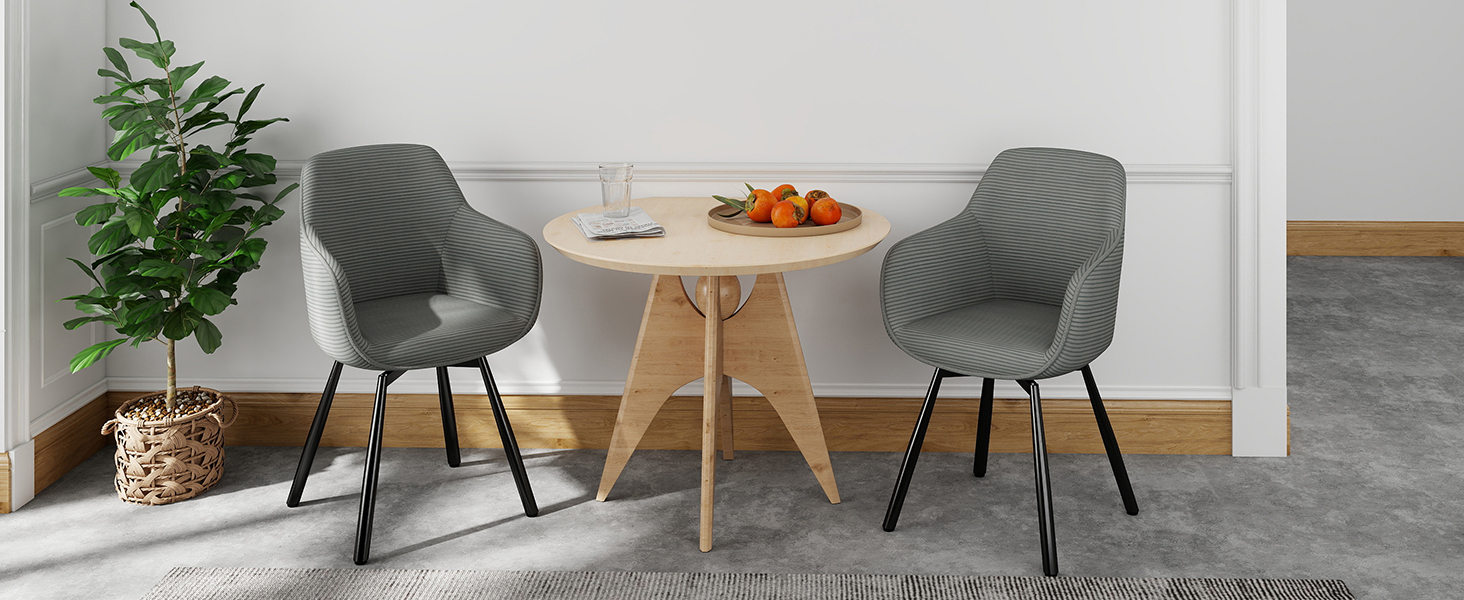 LEWE Комплект з 4-х обертових стільців для їдальні з підлокітниками, сірий. Сучасні стільці для кухні/вітальні з дерев'яними ніжками та спинкою.