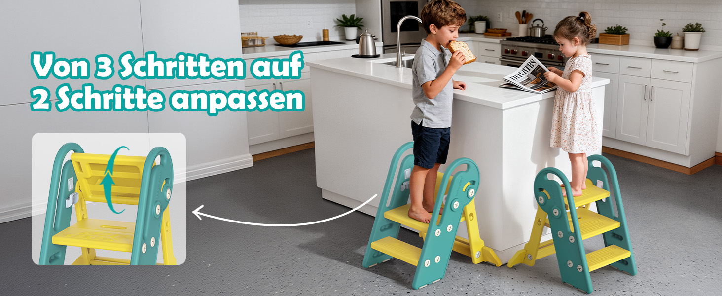 Дитячий підсвічник Onasti Tritthocker Kinder: регульована висота, 3 сходинки, з ручками, складний, анти-кіп та анти-ковзний, для кухні, ванної, раковини та туалету (сірий) сіро-білий (зелений)