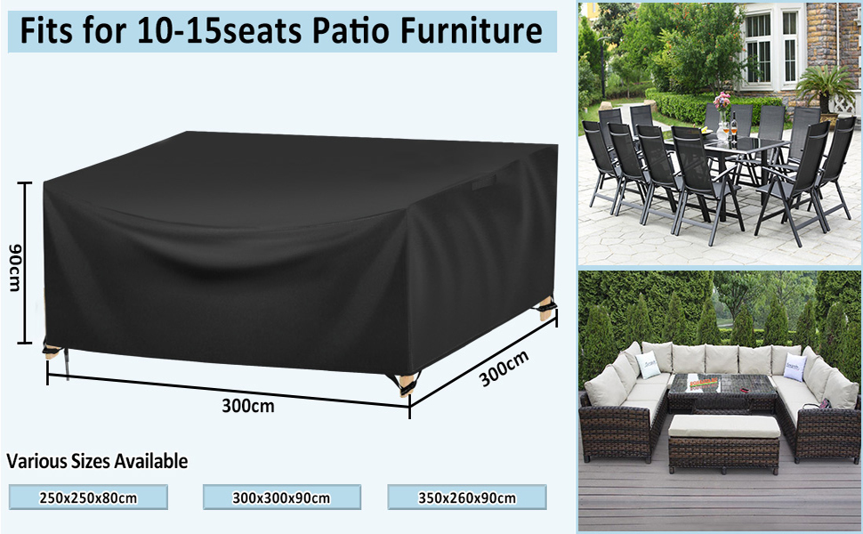 Чохол для садових меблів Wanocean 350x260x90 см, водонепроникний, Oxford 420D, анти-UV, для столу та палетних меблів