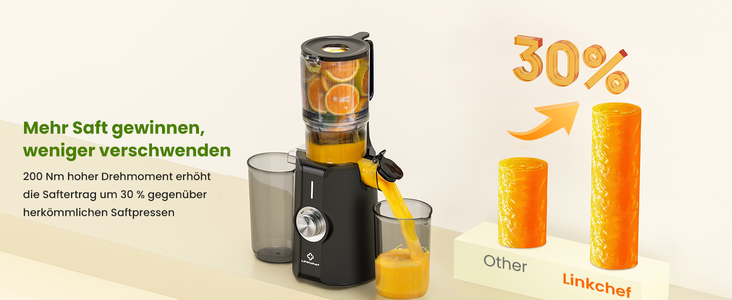 LINKChef Slow Juicer: Холодне віджимання овочів та фруктів, 115 мм, чорний, BPA Free