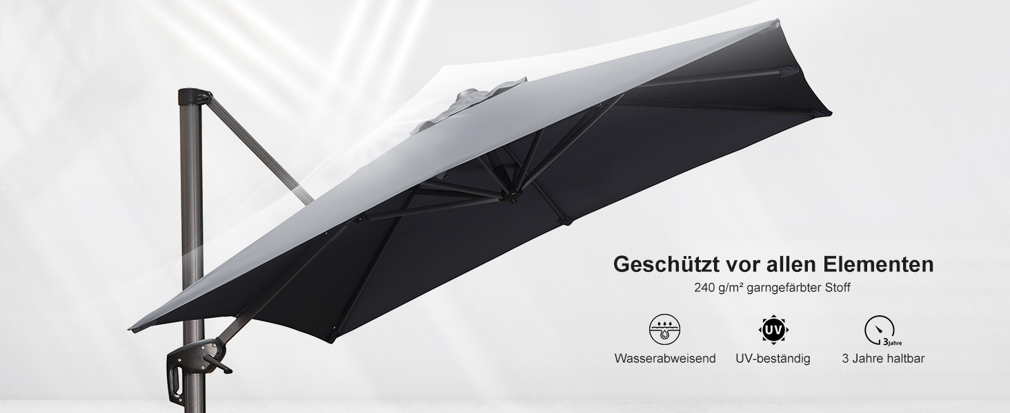 Парасолька від сонця PURPLE LEAF 250x250 см, велика підвісна парасолька-ампел з рукою-коханцем, поворотом на 360° та хрест-підставкою для тераси та балкона, сіра