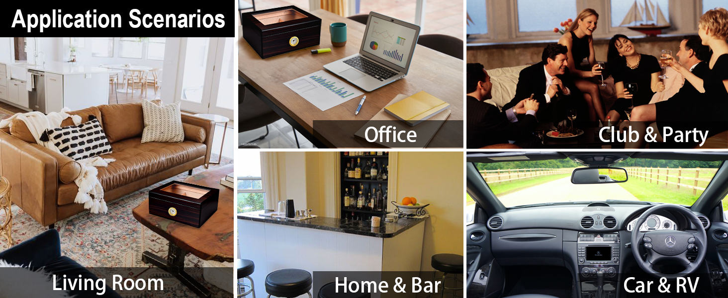 Вологостійкий вологомір для сигар, дерев'яний ящик для сигар з іспанської кедру, вологомір, роздільники, аксесуар для сигар, подарунок для чоловіків (30-50 сигар), чорний