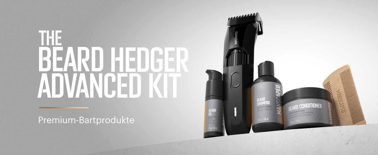 Набір для догляду за бородою MANSCAPED® The Beard Hedger® Advanced: тример, шампунь, кондиціонер, олія, гребінець