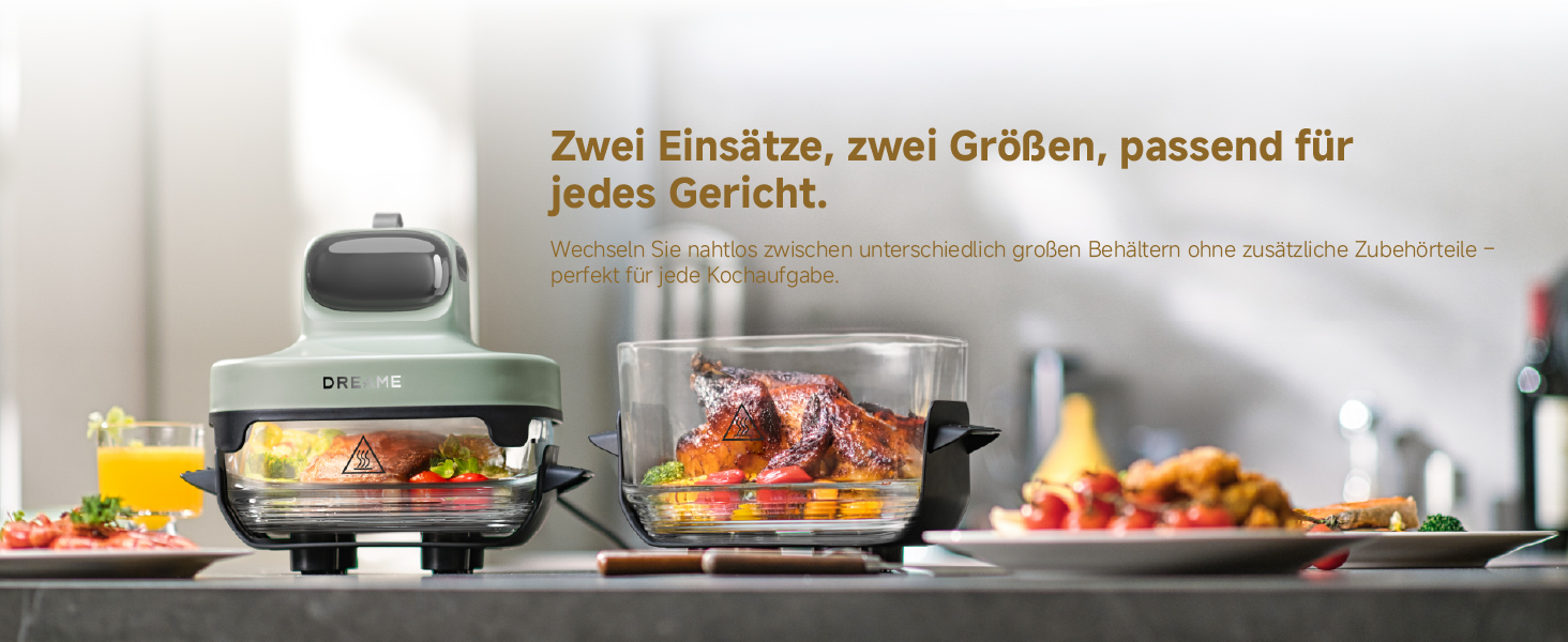 Фритюрниця Dreame Tasti AirFryer 5-в-1 з скляною чашею, 2.5L + 4.5L, 3D-конвекція, сенсорний дисплей, для дому та подорожей