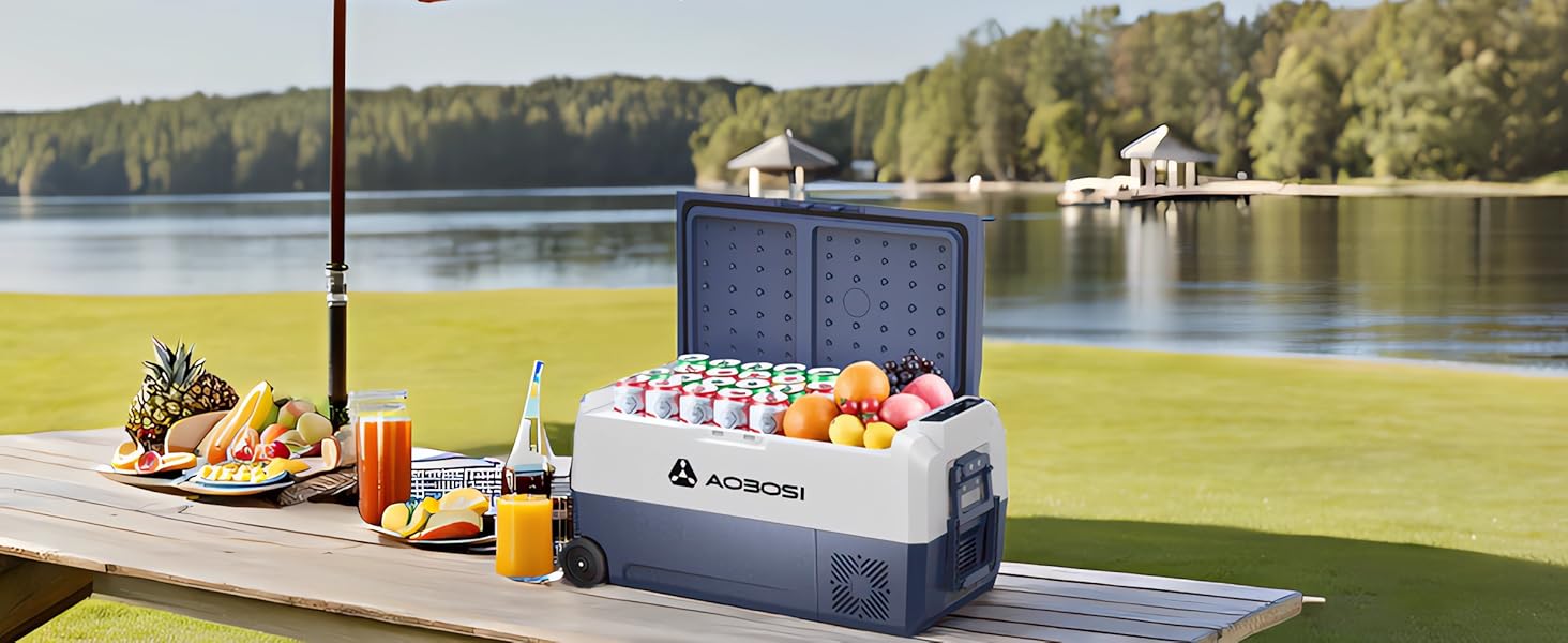 Кühlbox AAOBOSI Kompressor 60L з WiFi керуванням, 12/24/240V, -20°C до 20°C. Двозонна холодильна сумка для авто, вантажівки, човна, кемпінгу.