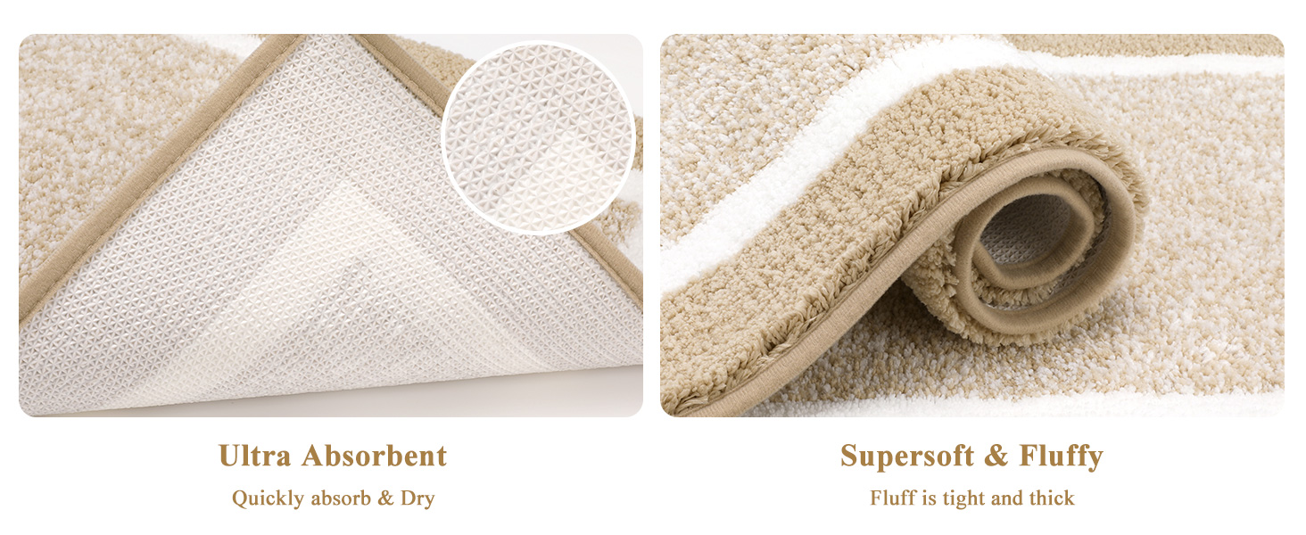 Набір килимків для ванної кімнати Pauwer: м'який килимок з високим ворсом, килимок для душу, килимок для туалету, машинне прання, антиковзаючі, (бежевий, 45 x 65 + 45 x 120 + 50 x 60 см)