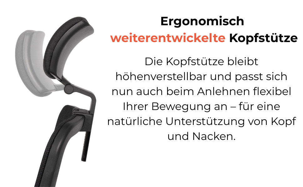 Офісний стілець YOS S5 з підтримкою спини та голови, чорний. Ergonomічний стілець до 150 кг, Made in Germany