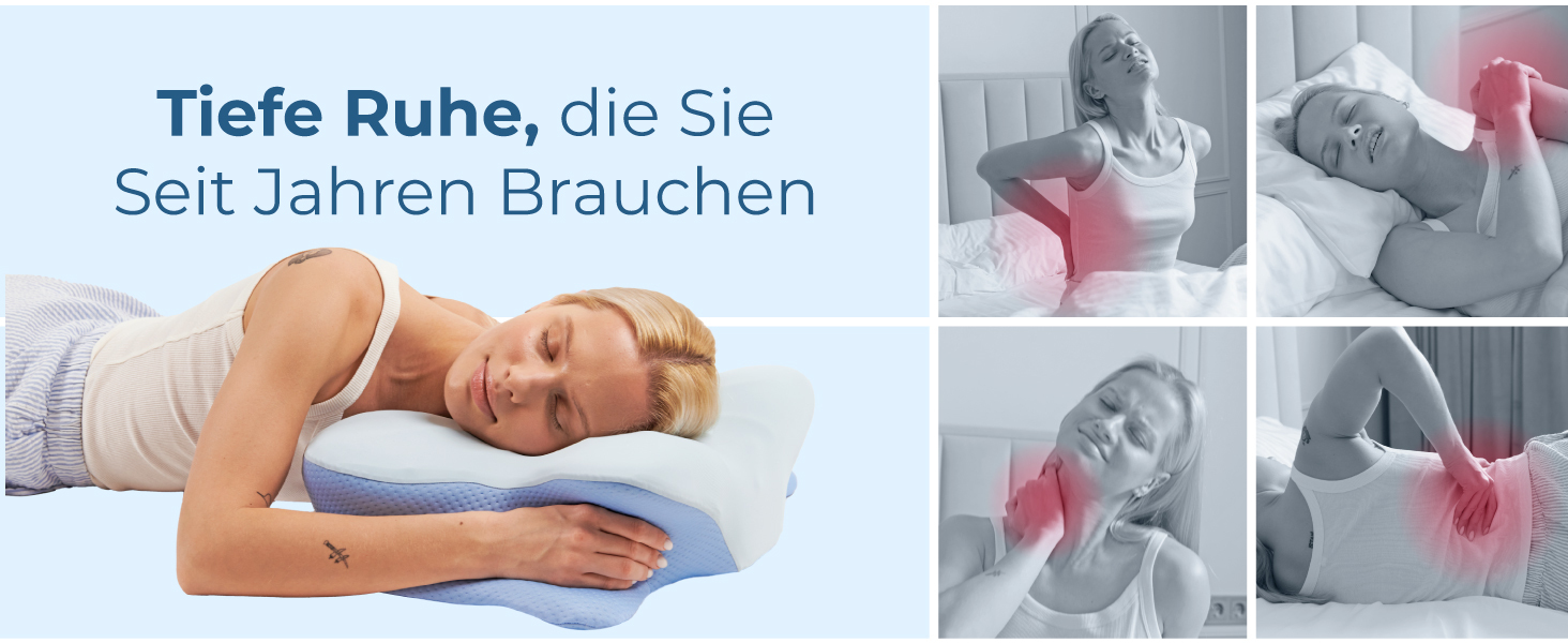 Ергономічна подушка для шиї та голови Derila з ефектом пам'яті (Memory Foam), ортопедична підтримка для сну на боці, спині та животі, 54x36x12 см