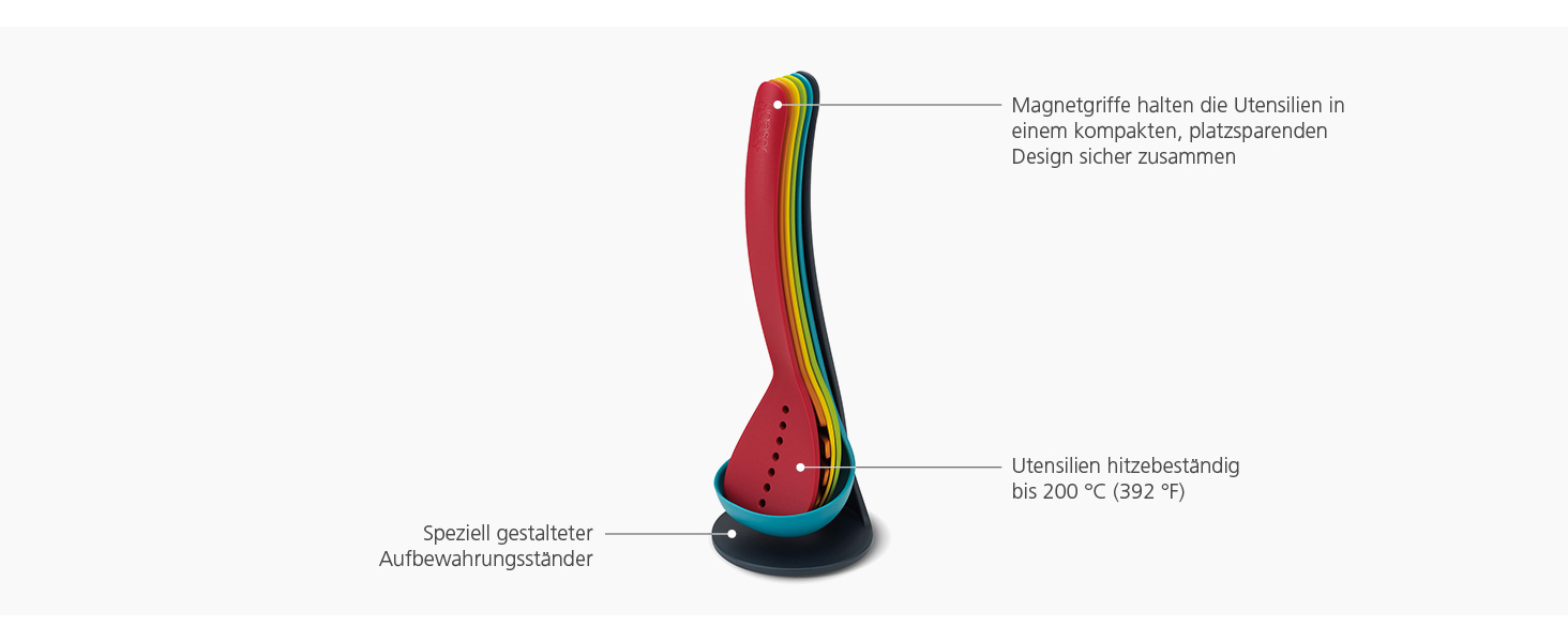 Набір кухонних аксесуарів Joseph Joseph Nest 5 шт. з магнітною підставкою, чорний/нержавіюча сталь, для компактної організації, можна мити в посудомийній машині