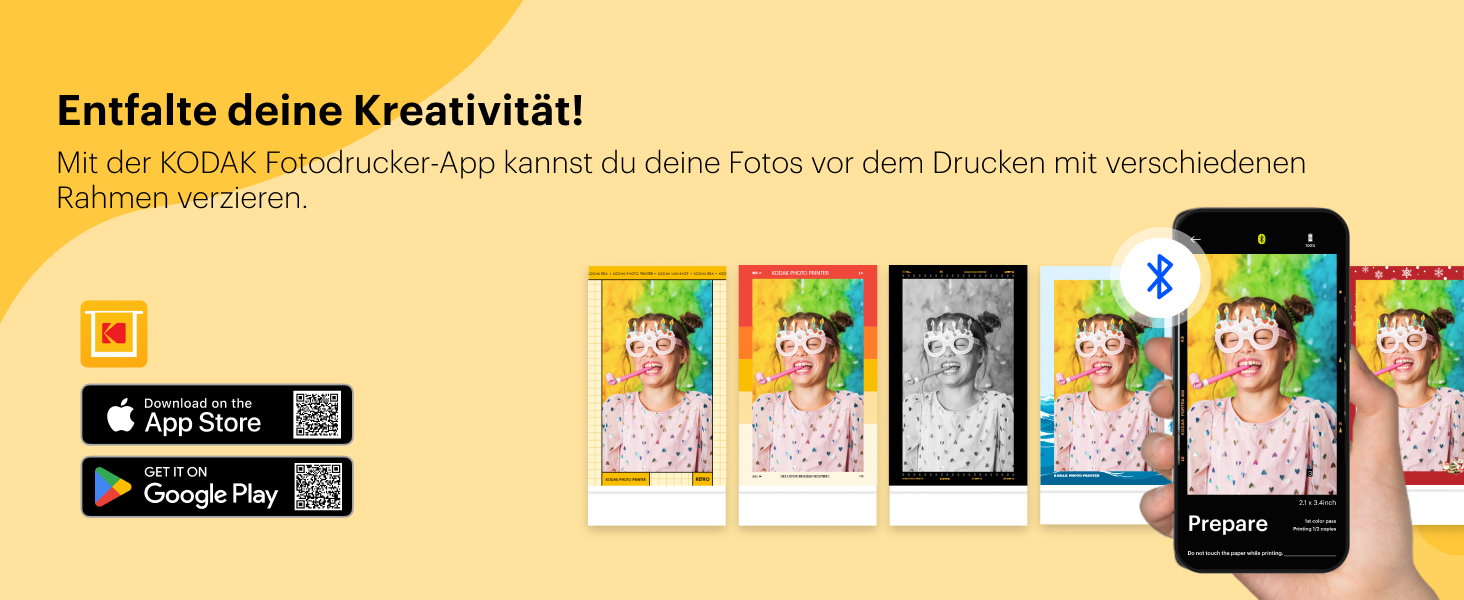 KODAK P210 Mini 2 Retro: Портативний кольоровий фотопринтер, Bluetooth, 54x86 мм, Laminierung, 6 картриджів, 38 аркушів