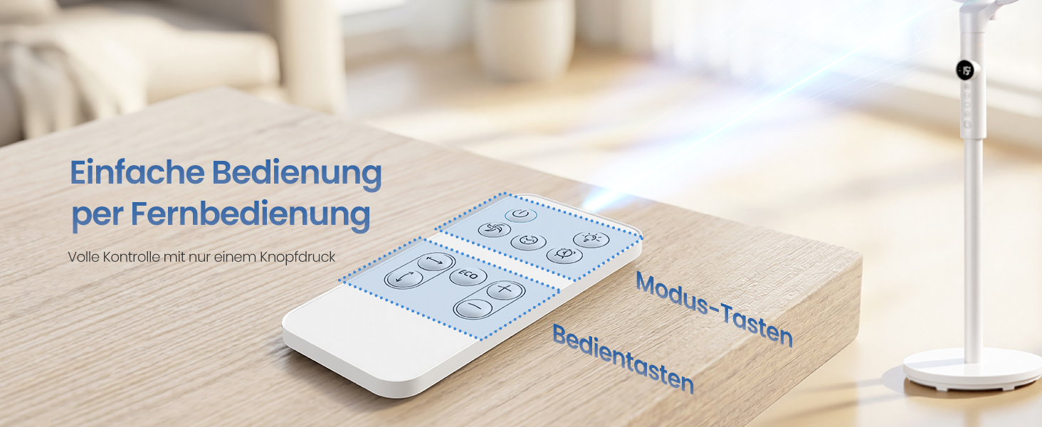 Вентилятор підлоговий SONGMICS XFC002W1EU тихий (20 дБ), з пультом, 15 швидкостей, 3 режими, 120°/135° осциляція, таймер 15 год, регульована висота, білий