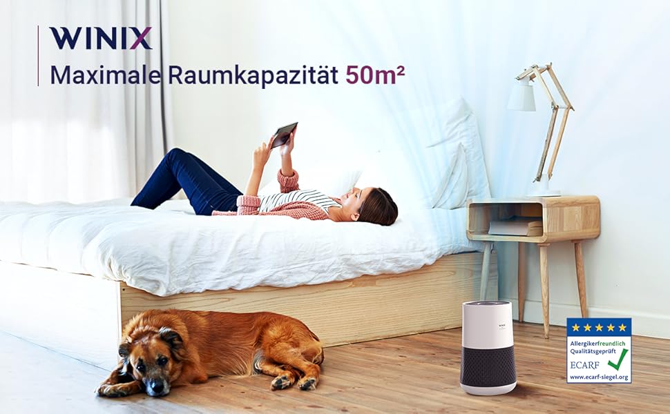 Повітряочисник WINIX ZERO Compact для алергіків з HEPA-фільтром проти алергенів, пилу, пилку, шерсті тварин, для курців, з індикатором якості повітря та авторежимом, очищувач повітря CADR 250 м³/год для приміщень до 50 м²