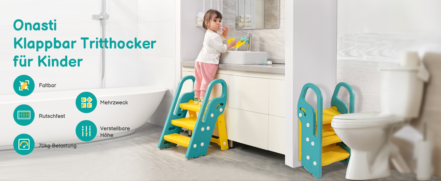 Дитячий трибуз/табурет Onasti, 2-3 сходинки, регульована висота, складаний, багатофункціональний (зелений)