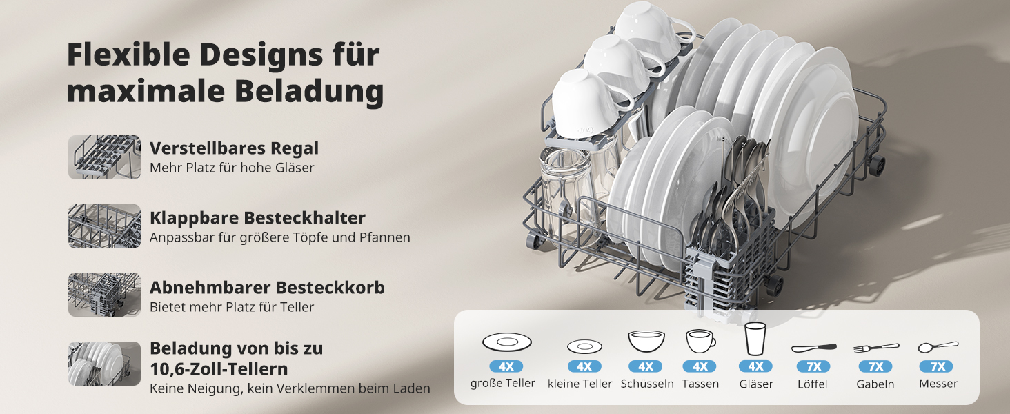 Мийка посуду AIRMSEN Mini для столу з резервуаром для води, ополіскувачем, 9 програм, 37*50 см, ультра-вузька, таймер 1-24 год, 360° подвійний розпилювач, шланг/без шланга, білий