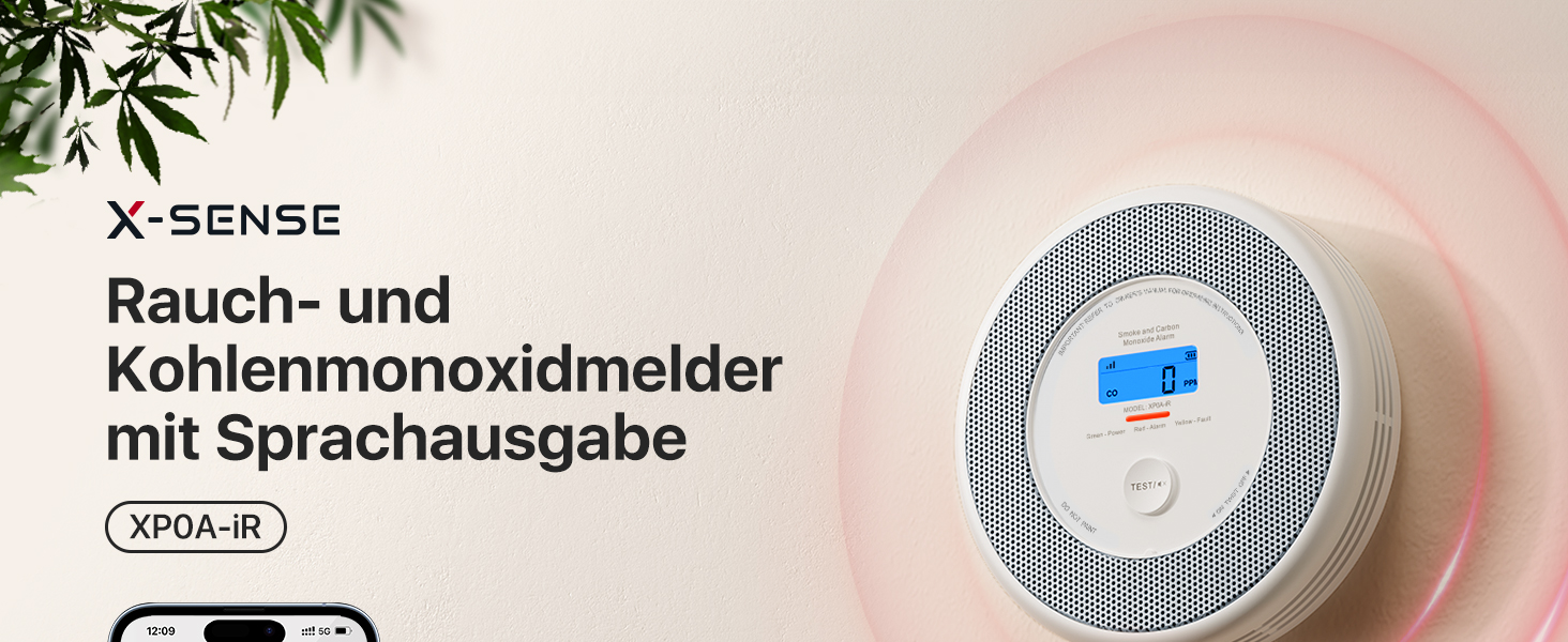 X-Sense XP0A-iR: Детектор диму та CO з голосовим оповіщенням та визначенням місця розташування, Wi-Fi, для 17 кімнат, сумісний з X-Sense Home Security App, набір 2 шт.