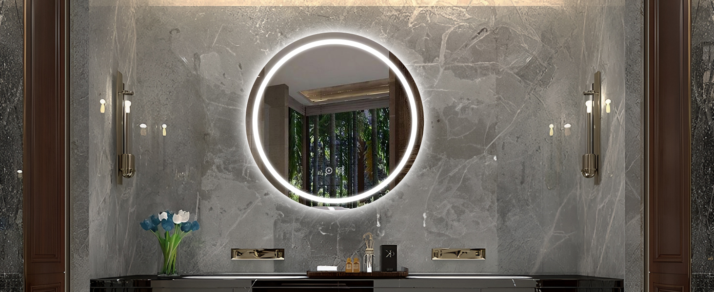 LED дзеркало для ванної кімнати 60x80 см з підсвічуванням, 3 кольори, регулювання яскравості, протитуманне покриття, сенсорне управління