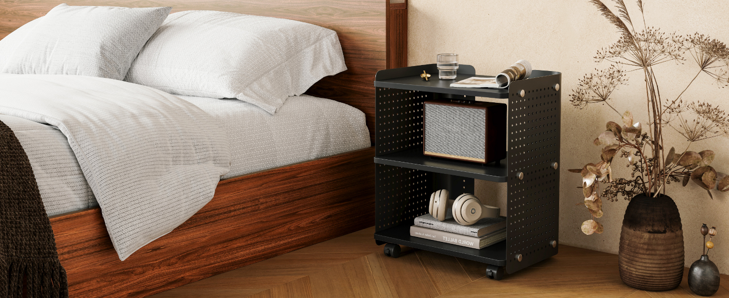 Стіл для принтера Fenge на коліщатках з органайзером та полицями, 45.3x33.5x53.5 см (Чорний)