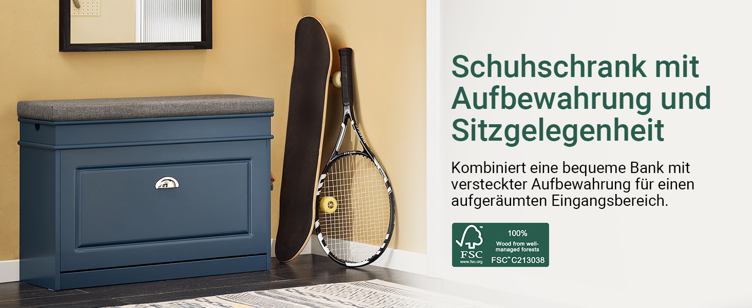 Полка для взуття SoBuy з подушкою для сидіння та місцем для зберігання, вузька, 60x51x24 см, FSR82-K-HG (довга, блакитна)